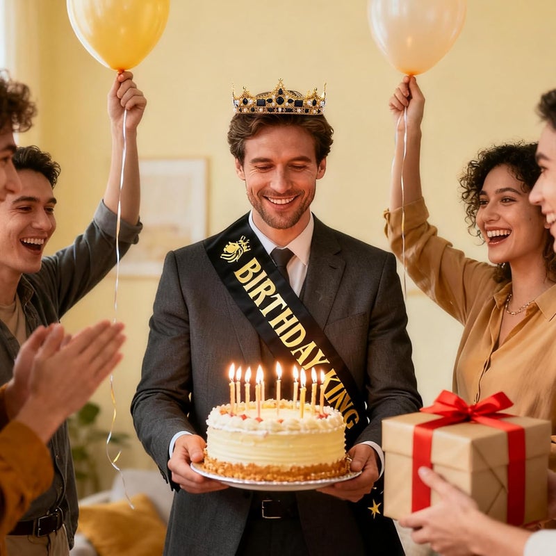 FORSEVEN King Crown for Men Crystal Pearl Wedding Tiaras Birthday Party Round Crowns Christmas Crowns - Image 4